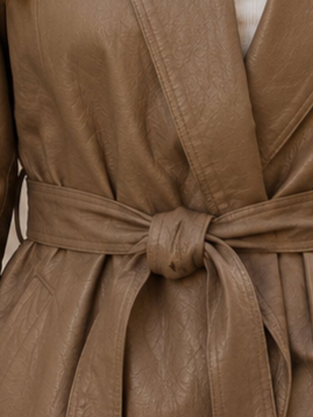 Zara Tan Taupe Brown Faux Leather Belted Jacket - Picture 4 of 10